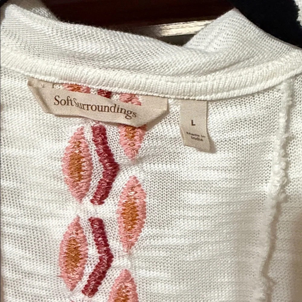 Soft Surroundings Cream Hooded Cardigan with Multicolor Floral Embroidery - Picture 2 of 5